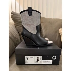 NEW Cape Robbin Black Rhinestone Western‎ Cowboy Boots Women Size 7 Silver Toe
